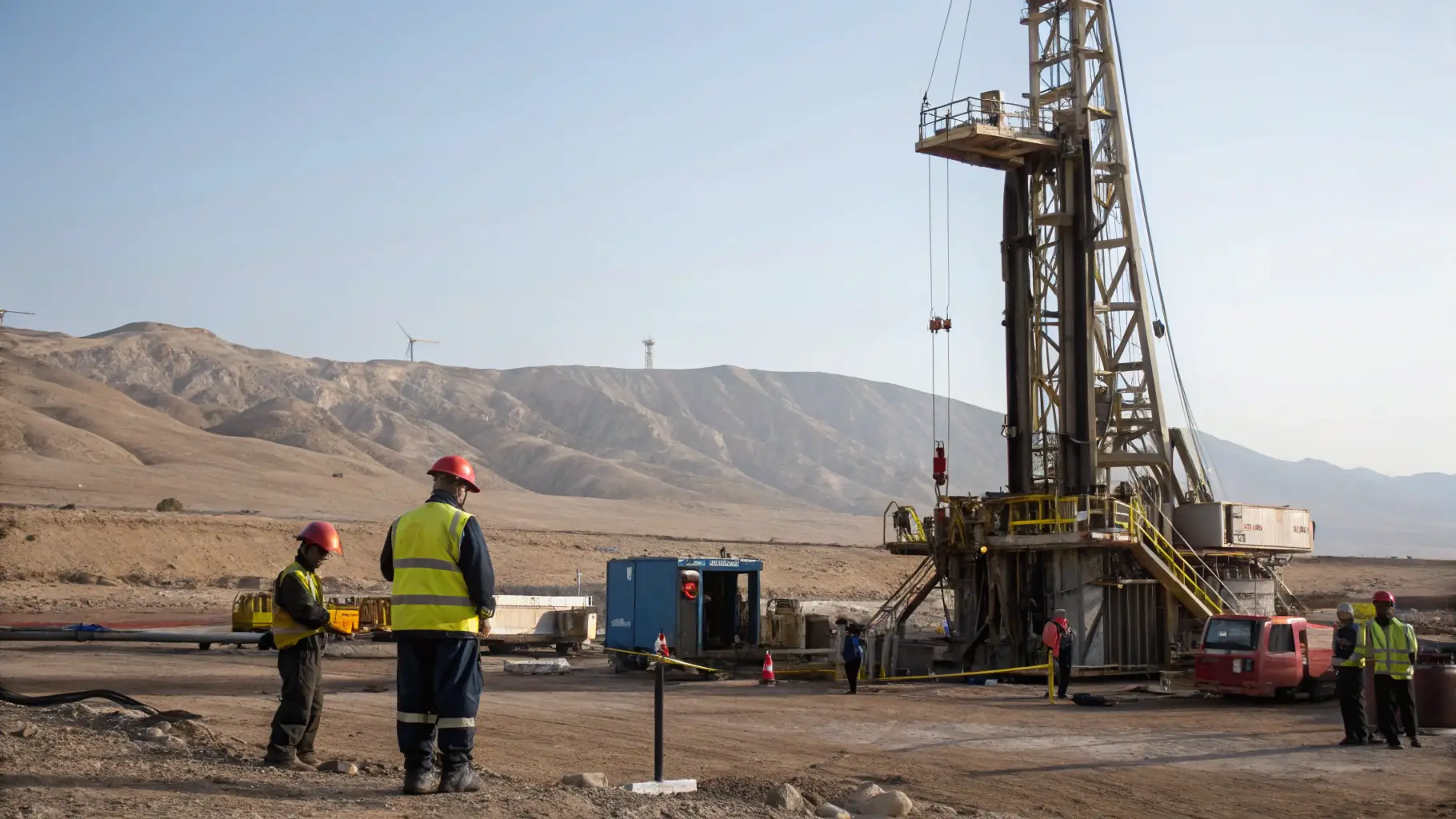 A professional stock image of an oil field or energy infrastructure in Kazakhstan, symbolizing reliability and energy production