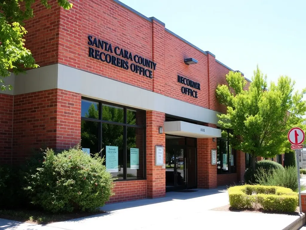 A photograph of the Alameda County Recorder's Office building, emphasizing the local presence and expertise of Trustpoint in serving the county's e-recording needs.