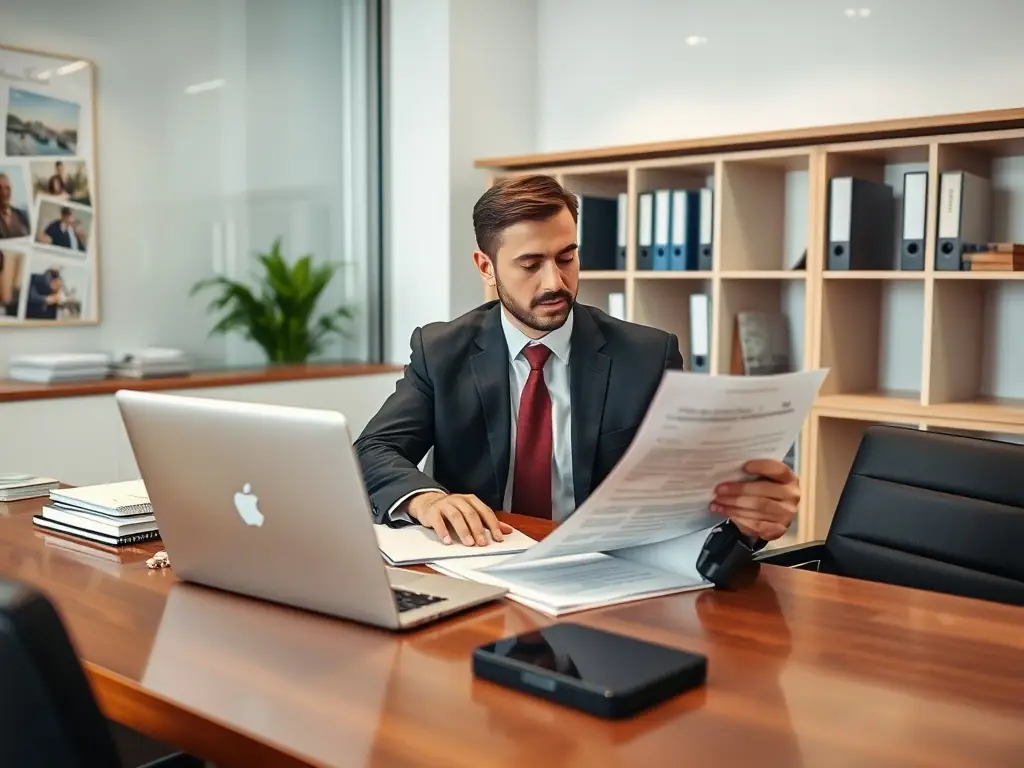 An image of a modern office setting with a lawyer reviewing a digital document on a tablet, highlighting the efficiency and technology involved in electronic recording.