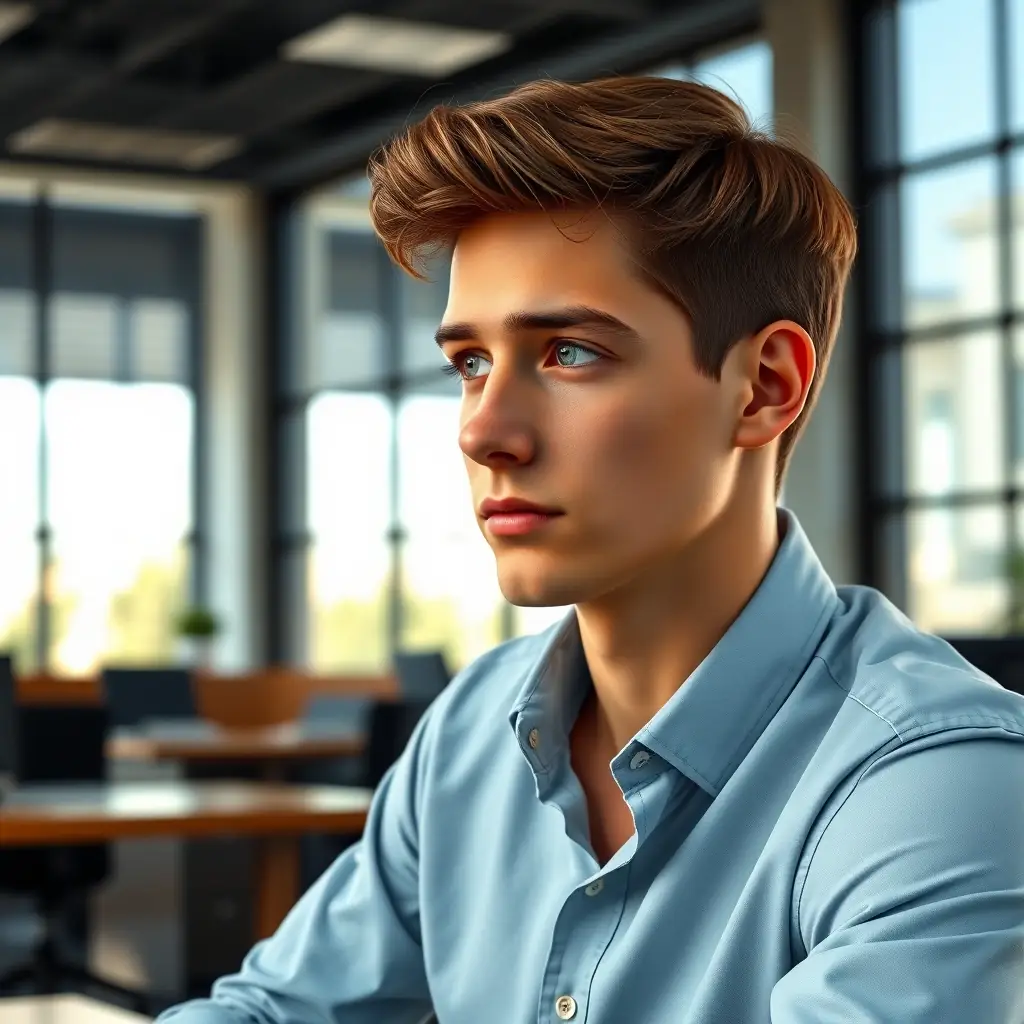 Ben is a young man with a clean-shaven face and short, dark hair, usually wearing a button-down shirt.