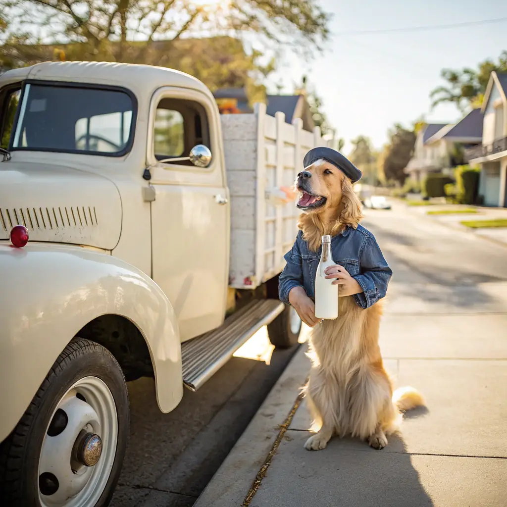 A happy dog receiving a package of toys and treats from The Pawllet, showcasing the convenience of online pet supply delivery.