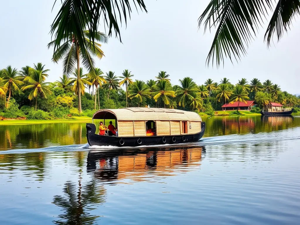 Beautiful view of Alumkadavu houseboat route, known for its boat building heritage.