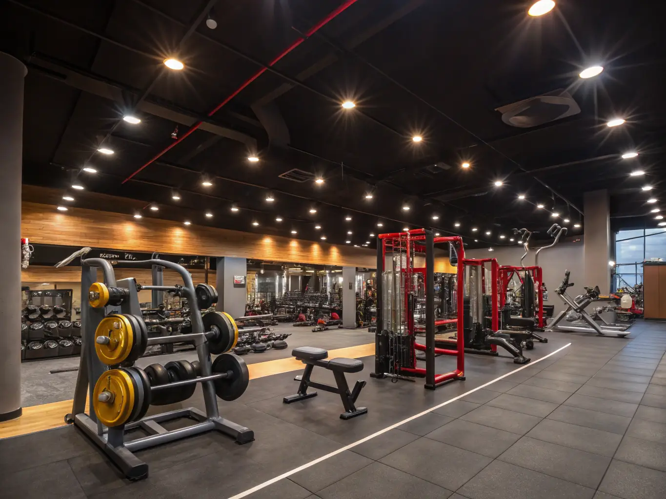 Image showcasing the gym's spacious workout area with diverse equipment and energetic members