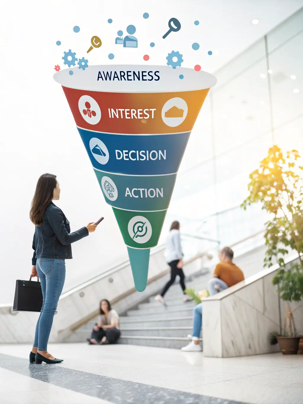 A visually appealing graphic illustrating a sales funnel with leads progressing smoothly through each stage, highlighting conversion rates at each step.