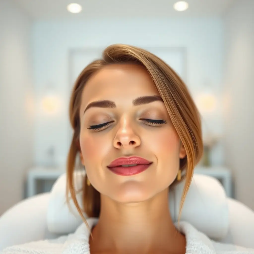 A close-up of a woman's face with radiant, healthy skin, bathed in a soft, warm glow. The image conveys luxury skincare, deep hydration, and collagen stimulation, with elegant medspa aesthetics and a focus on rejuvenation.