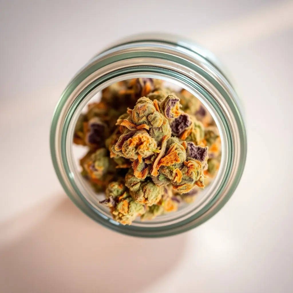 A jar of Lemon Cherry Gelato 3.5g Flower, showcasing its vibrant colors and texture.