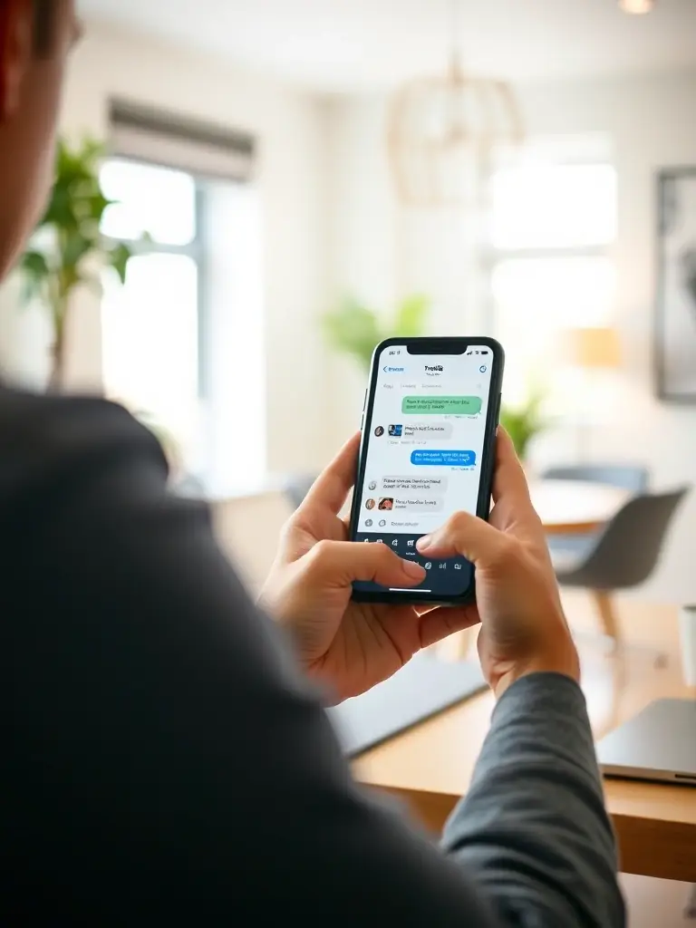 A homeowner reviewing a tradie's communication skills through the Smart Tradie app, with a focus on clear and professional interactions.
