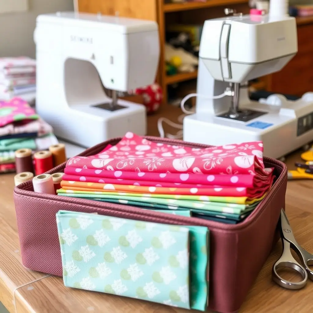 A sleek, modern image of a craft workspace with sewing tools, emphasizing craftsmanship and quality