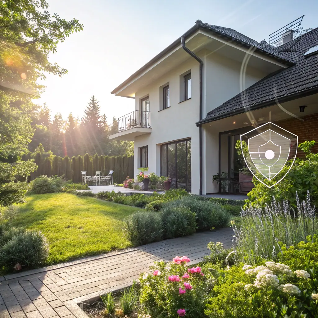 An image depicting a house being protected from termites by a shield, symbolizing Span Shield's termite control services. The image should convey a sense of security and protection for homeowners.