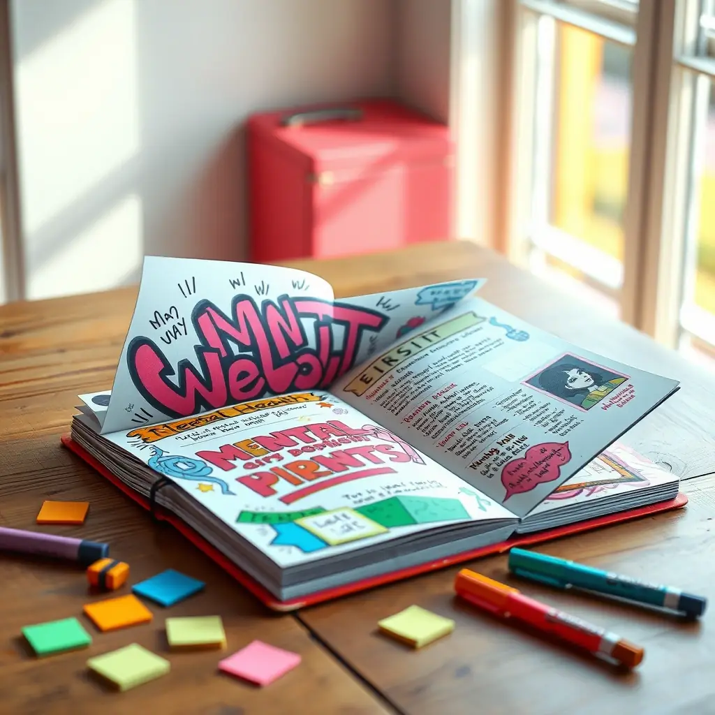 A graffiti workbook with colorful designs and mental health prompts on the cover.
