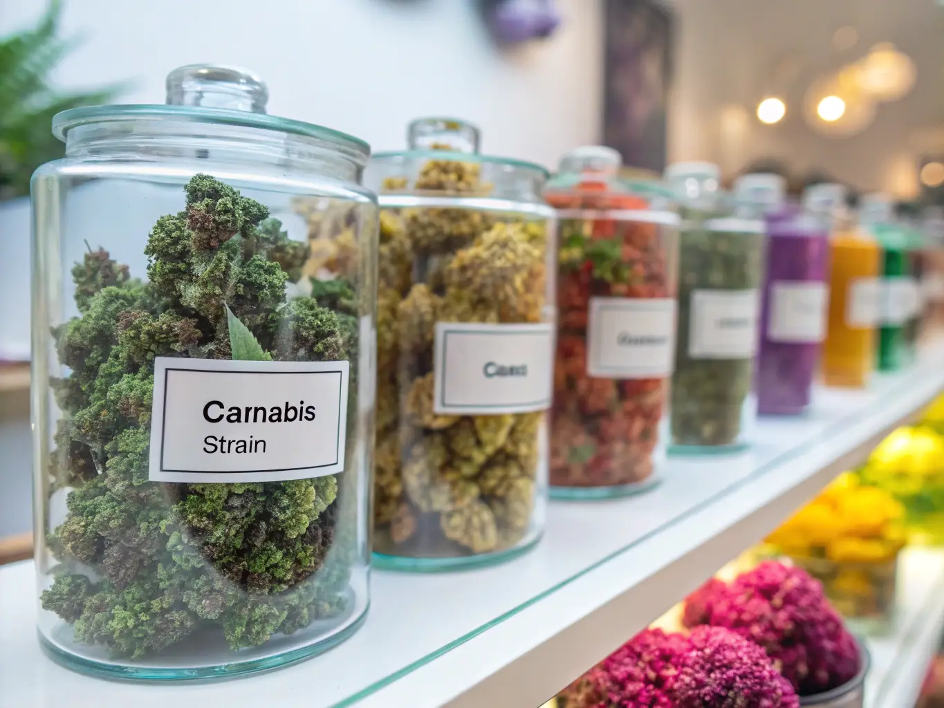 A close-up shot of various cannabis products, including oils, edibles, and flowers, arranged to highlight their unique characteristics and benefits.