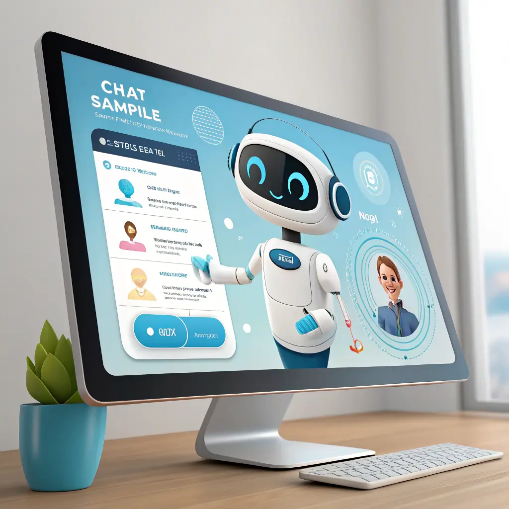 An image of a friendly AI assistant interface on a computer screen, interacting with a customer service representative in a modern office setting. The image should convey efficiency and seamless collaboration between AI and human agents.
