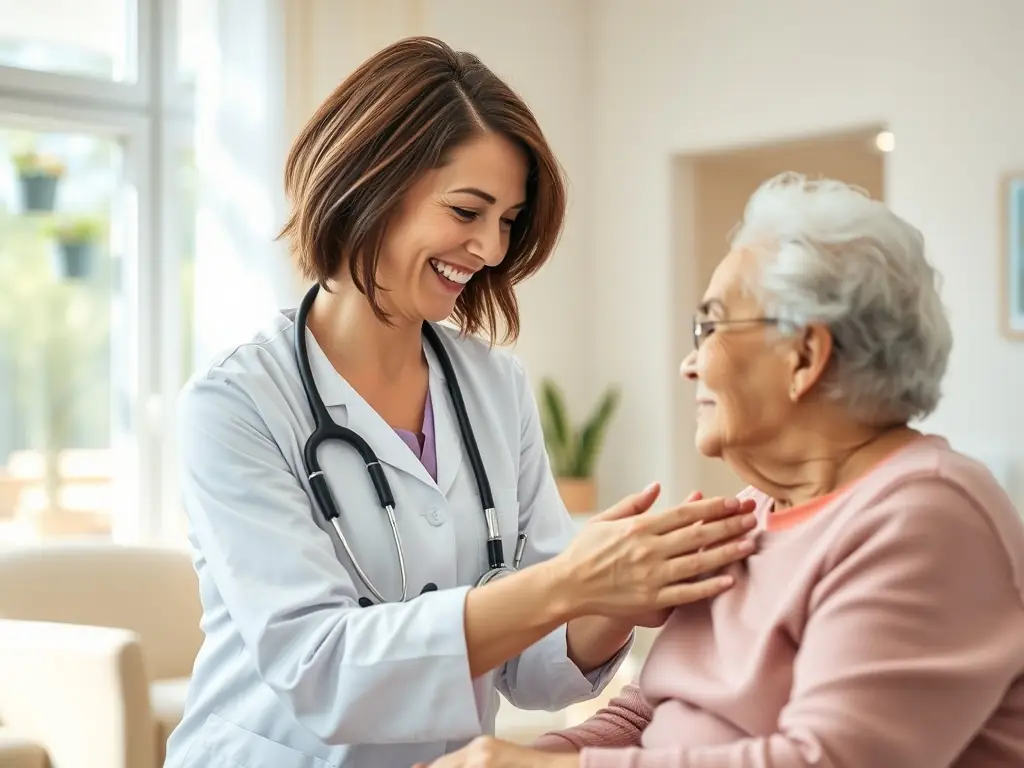 A happy patient with a healthcare professional, symbolizing successful treatment and patient satisfaction.