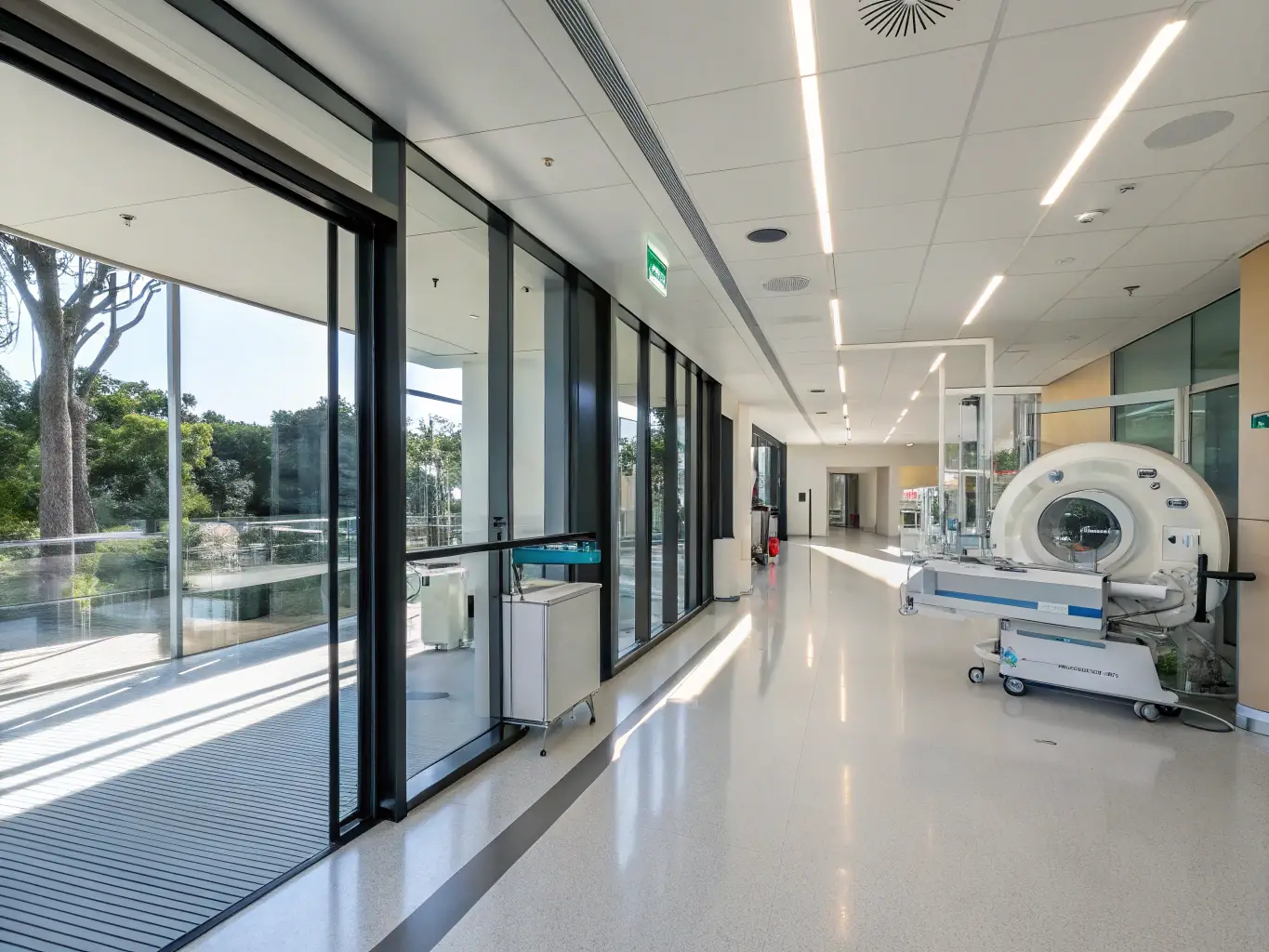 A modern hospital corridor with advanced medical equipment, representing our network of accredited hospitals.