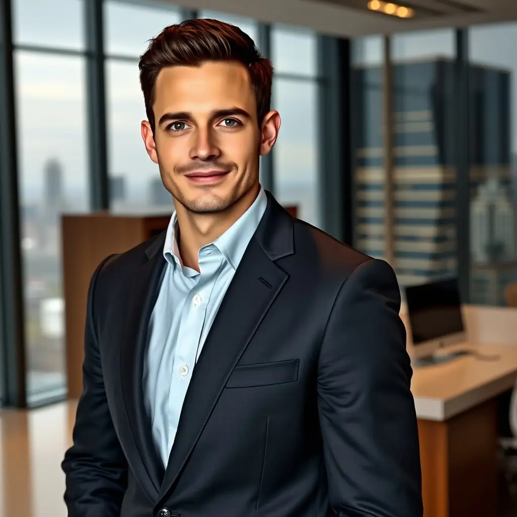 Rasmus is a man with dark hair and a mustache, wearing a suit.