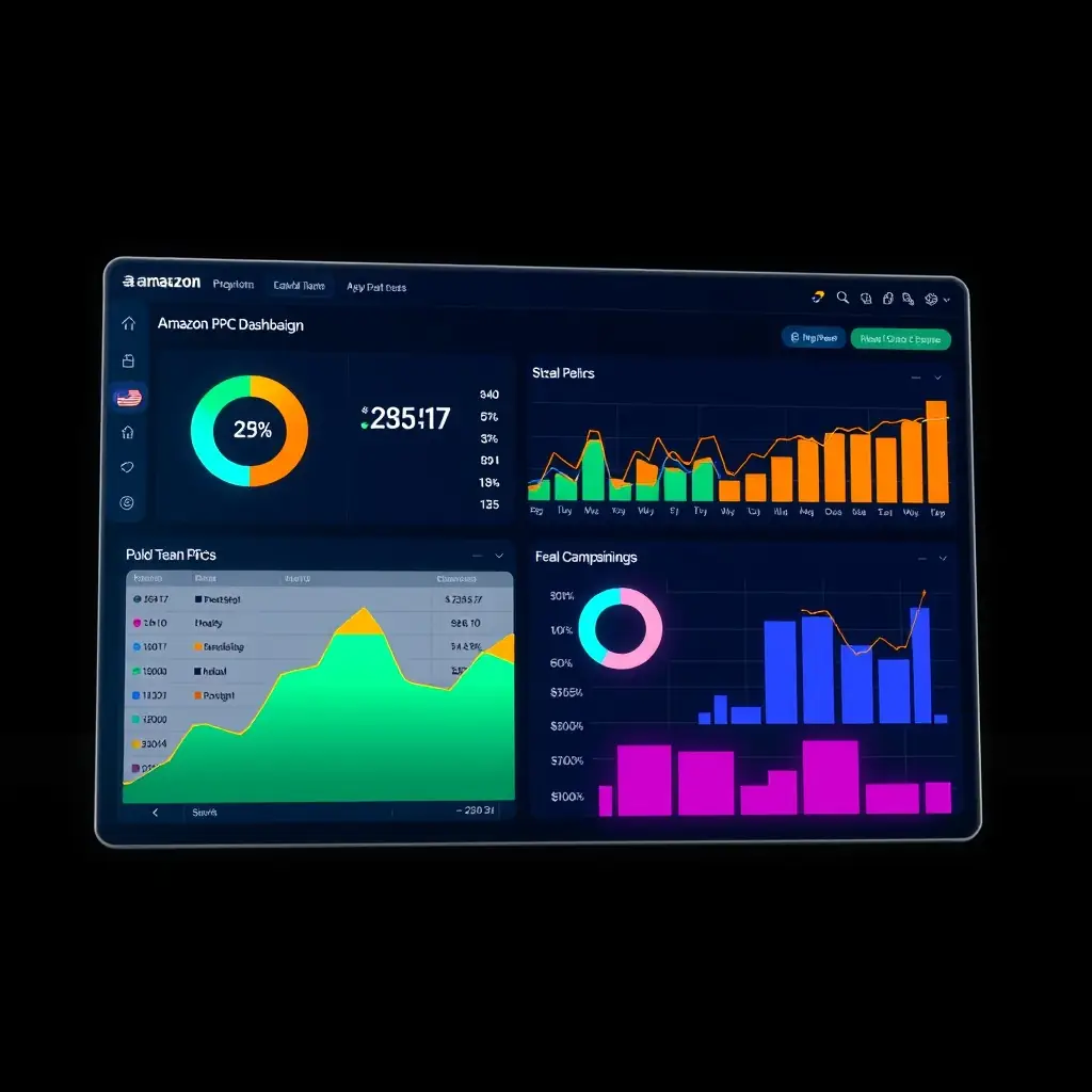 A visually appealing image showcasing a successful Amazon PPC campaign dashboard, highlighting key metrics like impressions, clicks, and conversion rates. The image should convey a sense of data-driven success and strategic optimization.