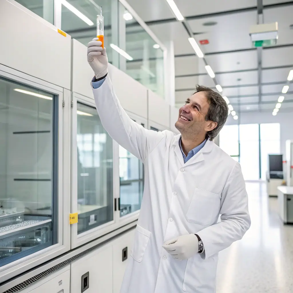 An image of a scientist in a lab coat analyzing a sample with sophisticated equipment, representing the accuracy and reliability of Labsure's drug testing services.