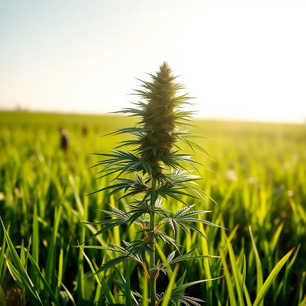 A serene image of a cannabis plant in a natural setting, symbolizing wellness and nature, to be used in the about section of the ForeverGreen website.
