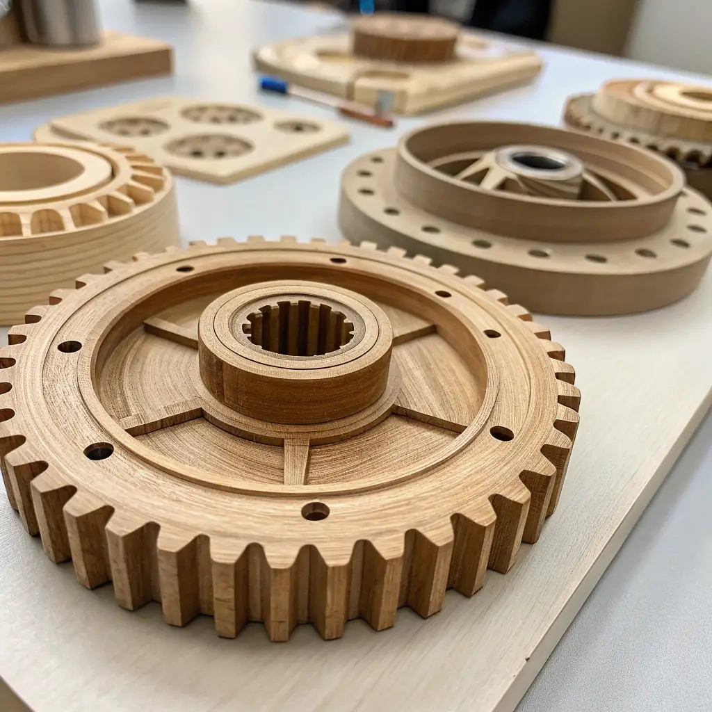 A detailed, high-resolution image showcasing a perfectly crafted cabinet component produced using CNC machining based on bymillwork's drawings, set in a modern interior space.