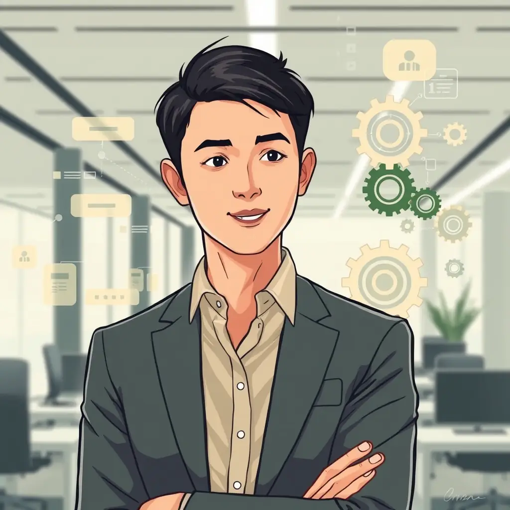 Clean illustration of an international professional standing in front of a stylized map of Germany with passport icons, symbolizing visa and entry processes.