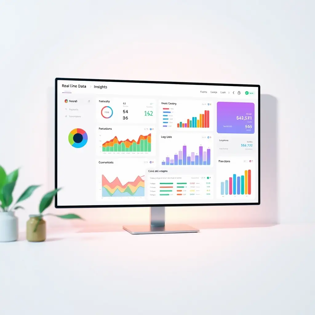A digital dashboard interface displaying colorful charts and graphs representing real-time data insights.