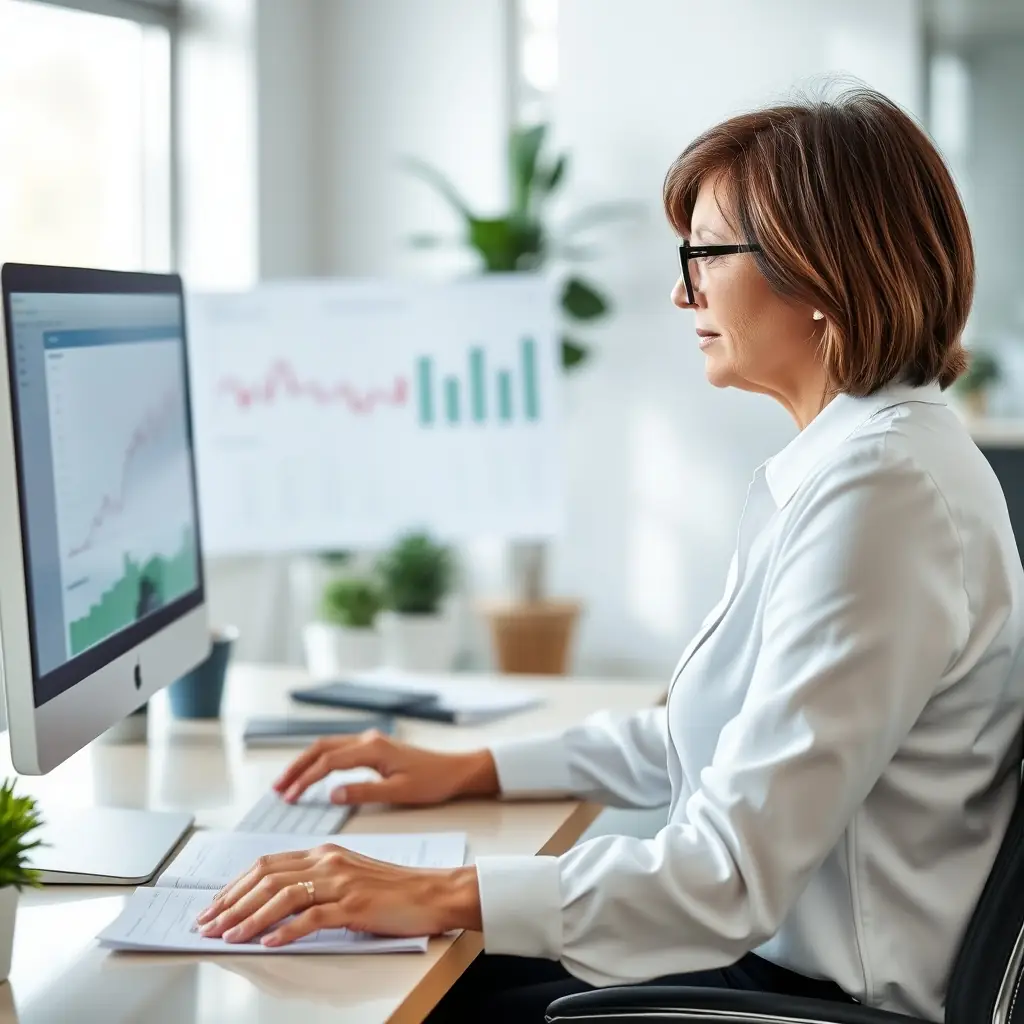 A professional accountant reviewing financial documents in a modern office setting, symbolizing EMUTAX's commitment to accuracy and expertise.