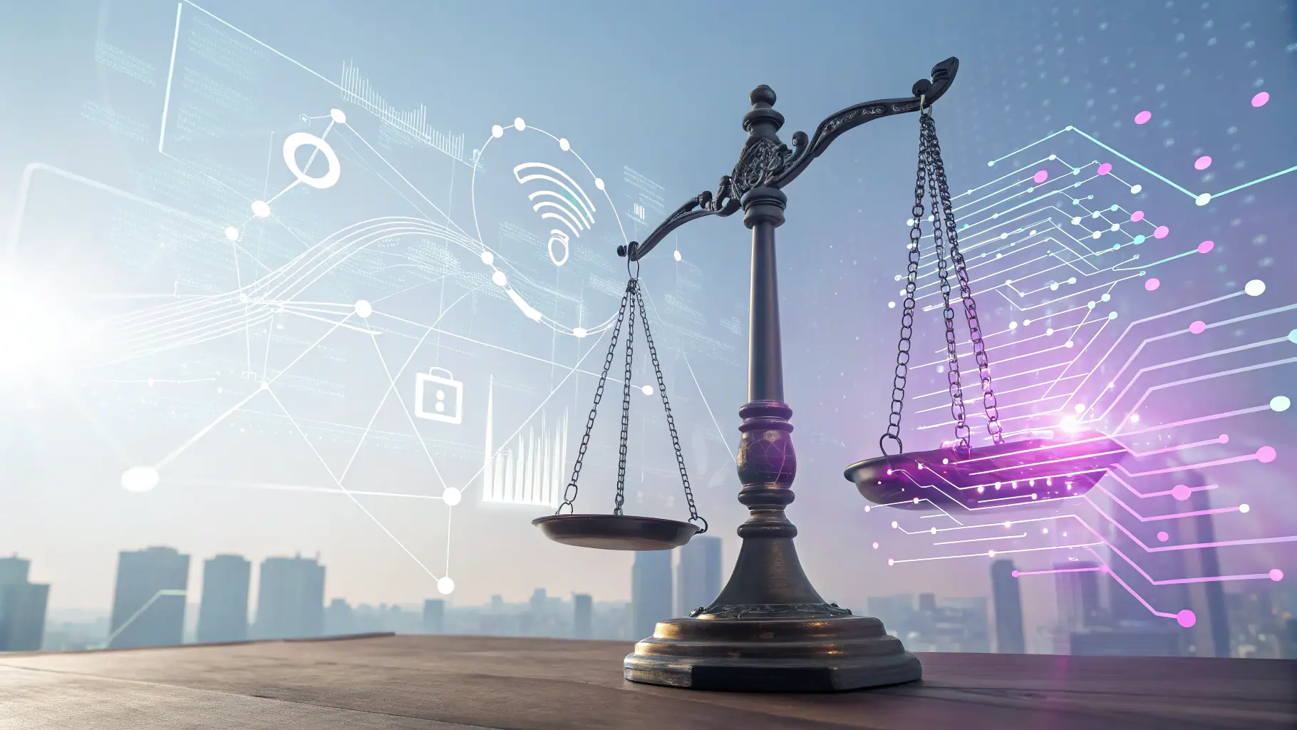 A professional AI legal assistant interface on a Lebanese law-themed background, symbolizing accessibility and innovation